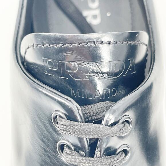 Prada Black Brushed Leather Lace Up Chunky Monolith Derby Oxford Loafer IT 39 - Picture 13 of 16